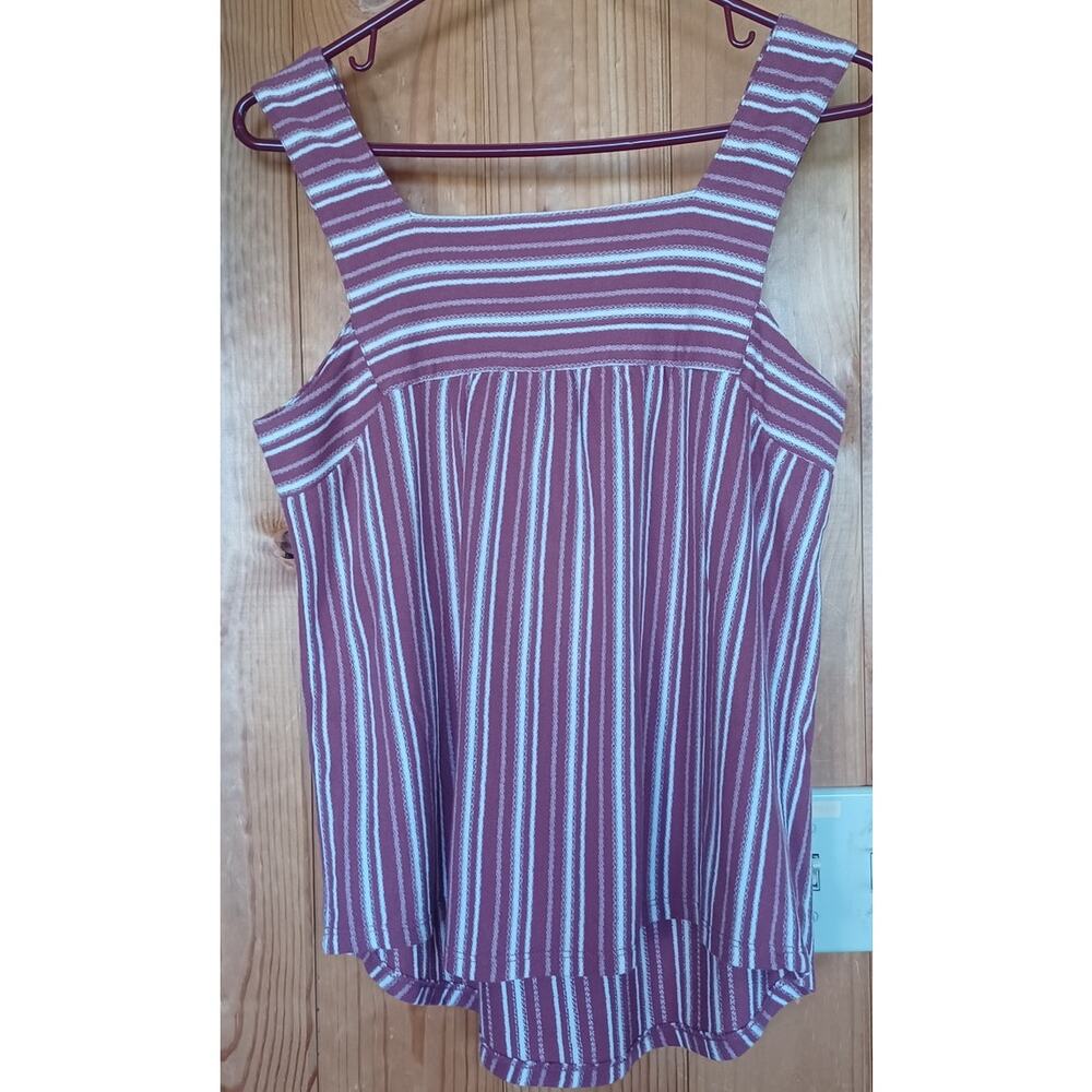 NWT Lucky Brand Blouse Women's Small Maroon and Cream Color 100% Cotton Beachy - Picture 3 of 7